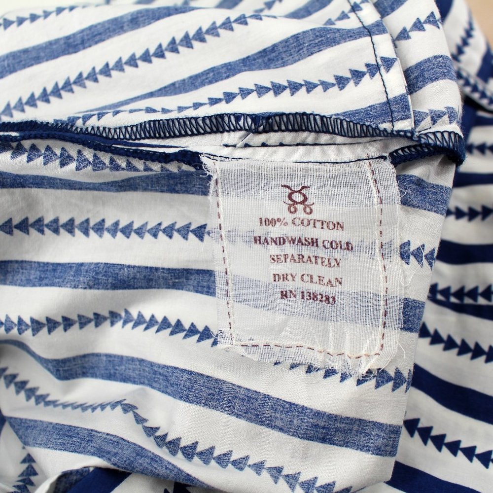 FIGUE Zuri Pants Blue White  Striped Cotton Tassel Mid-rise Casual Pockets SZ 8 - Picture 11 of 11
